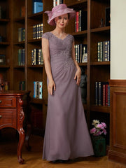 Aimishang Sheath/Column Chiffon Lace V-neck Short Sleeves Floor-Length Mother of the Bride Dresses