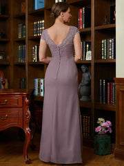Aimishang Sheath/Column Chiffon Lace V-neck Short Sleeves Floor-Length Mother of the Bride Dresses