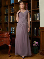 Aimishang Sheath/Column Chiffon Lace V-neck Short Sleeves Floor-Length Mother of the Bride Dresses