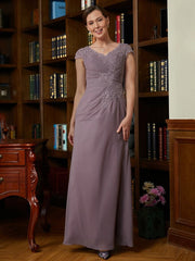 Aimishang Sheath/Column Chiffon Lace V-neck Short Sleeves Floor-Length Mother of the Bride Dresses