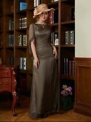 Aimishang Sheath/Column 30D Chiffon Ruched Scoop Short Sleeves Floor-Length Mother of the Bride Dresses