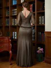 Aimishang Sheath/Column 30D Chiffon Ruched Scoop Short Sleeves Floor-Length Mother of the Bride Dresses