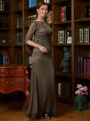 Aimishang Sheath/Column 30D Chiffon Ruched Scoop Short Sleeves Floor-Length Mother of the Bride Dresses