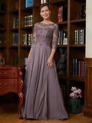 Aimishang A-Line/Princess Chiffon Lace Scoop 3/4 Sleeves Floor-Length Mother of the Bride Dresses