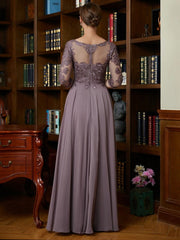 Aimishang A-Line/Princess Chiffon Lace Scoop 3/4 Sleeves Floor-Length Mother of the Bride Dresses