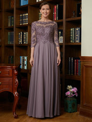Aimishang A-Line/Princess Chiffon Lace Scoop 3/4 Sleeves Floor-Length Mother of the Bride Dresses