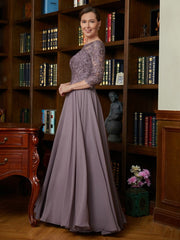 Aimishang A-Line/Princess Chiffon Lace Scoop 3/4 Sleeves Floor-Length Mother of the Bride Dresses