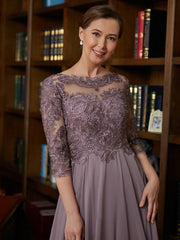 Aimishang A-Line/Princess Chiffon Lace Scoop 3/4 Sleeves Floor-Length Mother of the Bride Dresses