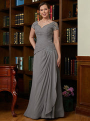 Aimishang A-Line/Princess Chiffon Applique Sweetheart Short Sleeves Floor-Length Mother of the Bride Dresses