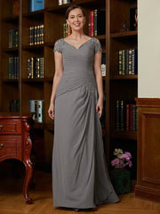Aimishang A-Line/Princess Chiffon Applique Sweetheart Short Sleeves Floor-Length Mother of the Bride Dresses