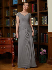 Aimishang A-Line/Princess Chiffon Applique Sweetheart Short Sleeves Floor-Length Mother of the Bride Dresses