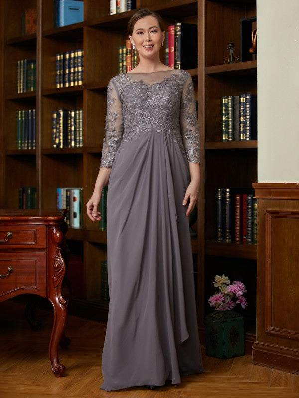 Aimishang A-Line/Princess Chiffon Lace Scoop 3/4 Sleeves Floor-Length Mother of the Bride Dresses