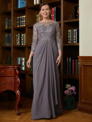 Aimishang A-Line/Princess Chiffon Lace Scoop 3/4 Sleeves Floor-Length Mother of the Bride Dresses