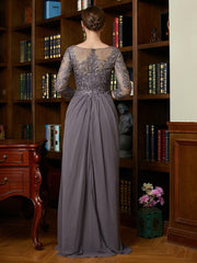 Aimishang A-Line/Princess Chiffon Lace Scoop 3/4 Sleeves Floor-Length Mother of the Bride Dresses