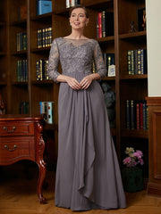 Aimishang A-Line/Princess Chiffon Lace Scoop 3/4 Sleeves Floor-Length Mother of the Bride Dresses