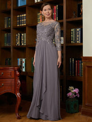 Aimishang A-Line/Princess Chiffon Lace Scoop 3/4 Sleeves Floor-Length Mother of the Bride Dresses