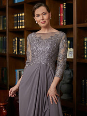 Aimishang A-Line/Princess Chiffon Lace Scoop 3/4 Sleeves Floor-Length Mother of the Bride Dresses
