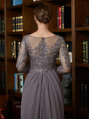 Aimishang A-Line/Princess Chiffon Lace Scoop 3/4 Sleeves Floor-Length Mother of the Bride Dresses