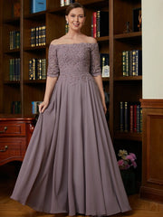 Aimishang A-Line/Princess Chiffon Applique Off-the-Shoulder 3/4 Sleeves Floor-Length Mother of the Bride Dresses