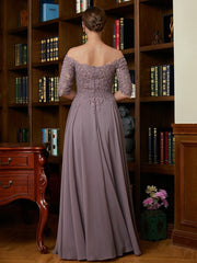 Aimishang A-Line/Princess Chiffon Applique Off-the-Shoulder 3/4 Sleeves Floor-Length Mother of the Bride Dresses