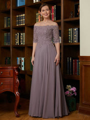 Aimishang A-Line/Princess Chiffon Applique Off-the-Shoulder 3/4 Sleeves Floor-Length Mother of the Bride Dresses
