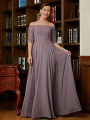 Aimishang A-Line/Princess Chiffon Applique Off-the-Shoulder 3/4 Sleeves Floor-Length Mother of the Bride Dresses