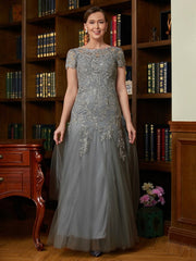 Aimishang A-Line/Princess Tulle Lace Scoop Short Sleeves Floor-Length Mother of the Bride Dresses