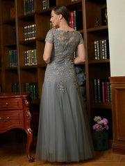 Aimishang A-Line/Princess Tulle Lace Scoop Short Sleeves Floor-Length Mother of the Bride Dresses