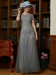 Aimishang A-Line/Princess Tulle Lace Scoop Short Sleeves Floor-Length Mother of the Bride Dresses