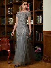 Aimishang A-Line/Princess Tulle Lace Scoop Short Sleeves Floor-Length Mother of the Bride Dresses