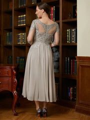 Aimishang A-Line/Princess Chiffon Lace Scoop 3/4 Sleeves Tea-Length Mother of the Bride Dresses