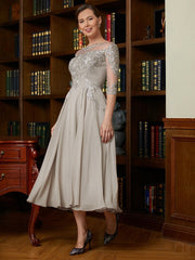 Aimishang A-Line/Princess Chiffon Lace Scoop 3/4 Sleeves Tea-Length Mother of the Bride Dresses