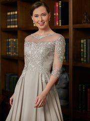 Aimishang A-Line/Princess Chiffon Lace Scoop 3/4 Sleeves Tea-Length Mother of the Bride Dresses