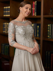 Aimishang A-Line/Princess Chiffon Lace Scoop 3/4 Sleeves Tea-Length Mother of the Bride Dresses
