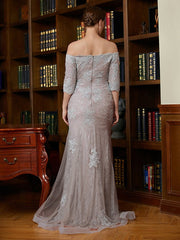 Aimishang Sheath/Column Lace Applique Off-the-Shoulder 3/4 Sleeves Sweep/Brush Train Mother of the Bride Dresses