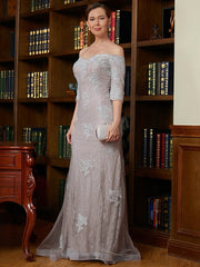 Aimishang Sheath/Column Lace Applique Off-the-Shoulder 3/4 Sleeves Sweep/Brush Train Mother of the Bride Dresses