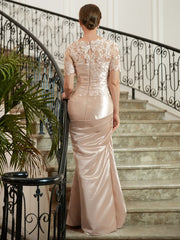 Aimishang Sheath/Column Satin Lace Sweetheart Short Sleeves Floor-Length Mother of the Bride Dresses