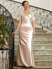 Aimishang Sheath/Column Satin Lace Sweetheart Short Sleeves Floor-Length Mother of the Bride Dresses