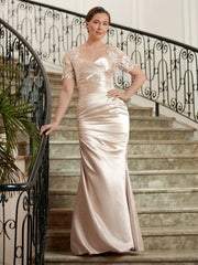 Aimishang Sheath/Column Satin Lace Sweetheart Short Sleeves Floor-Length Mother of the Bride Dresses