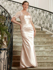 Aimishang Sheath/Column Satin Lace Sweetheart Short Sleeves Floor-Length Mother of the Bride Dresses