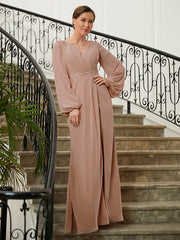 Aimishang A-Line/Princess Chiffon Applique V-neck Long Sleeves Floor-Length Mother of the Bride Dresses