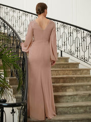 Aimishang A-Line/Princess Chiffon Applique V-neck Long Sleeves Floor-Length Mother of the Bride Dresses