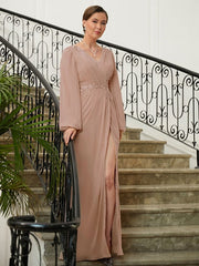 Aimishang A-Line/Princess Chiffon Applique V-neck Long Sleeves Floor-Length Mother of the Bride Dresses