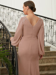Aimishang A-Line/Princess Chiffon Applique V-neck Long Sleeves Floor-Length Mother of the Bride Dresses