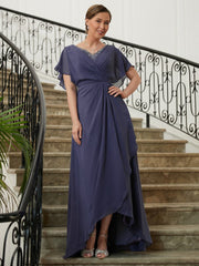 Aimishang A-Line/Princess Chiffon Beading V-neck Short Sleeves Asymmetrical Mother of the Bride Dresses