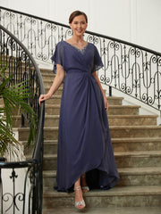 Aimishang A-Line/Princess Chiffon Beading V-neck Short Sleeves Asymmetrical Mother of the Bride Dresses