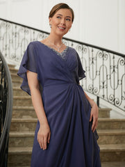 Aimishang A-Line/Princess Chiffon Beading V-neck Short Sleeves Asymmetrical Mother of the Bride Dresses