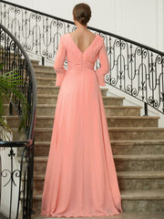 Aimishang A-Line/Princess Chiffon Ruched V-neck Long Sleeves Sweep/Brush Train Mother of the Bride Dresses