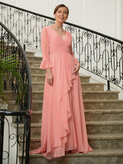 Aimishang A-Line/Princess Chiffon Ruched V-neck Long Sleeves Sweep/Brush Train Mother of the Bride Dresses
