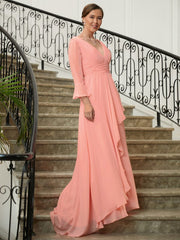 Aimishang A-Line/Princess Chiffon Ruched V-neck Long Sleeves Sweep/Brush Train Mother of the Bride Dresses
